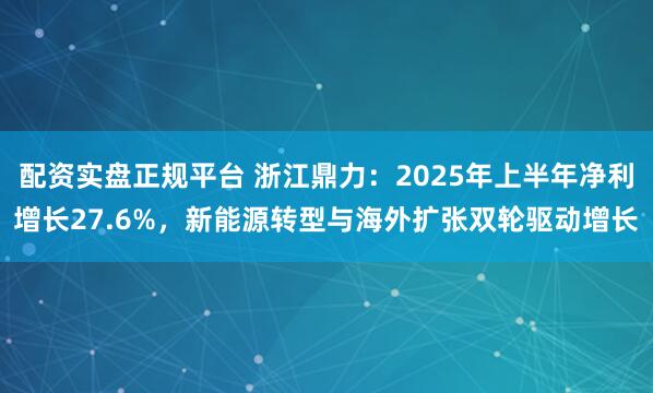 配资实盘正规平台 浙江鼎力：2025年上半年净利增长27.6%，新能源转型与海外扩张双轮驱动增长